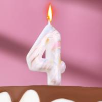 Свеча в торт «Белый мрамор», цифра 4, 5.5 см