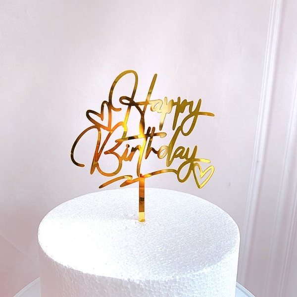 Топпер «Happy Birthday» золотой с сердечками