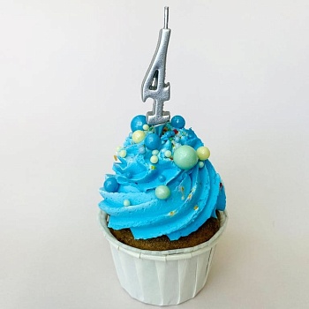 Свеча для торта мини, цифра 4 (серебро, 4,5 см)